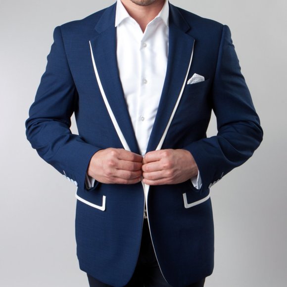 Tazzio Suits & Blazers Luxurious Mens Dark Blue Suit Jacket With White Trim Poshmark
